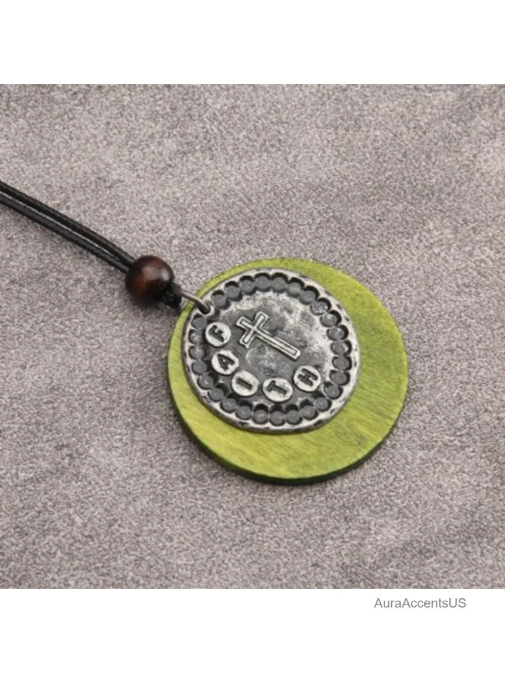 Faux Leather Cord Necklace Wooden Pendant Long Boho Vintage Layered Jewelry